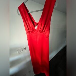 Vibrant red satin midi dress, Zara, Small